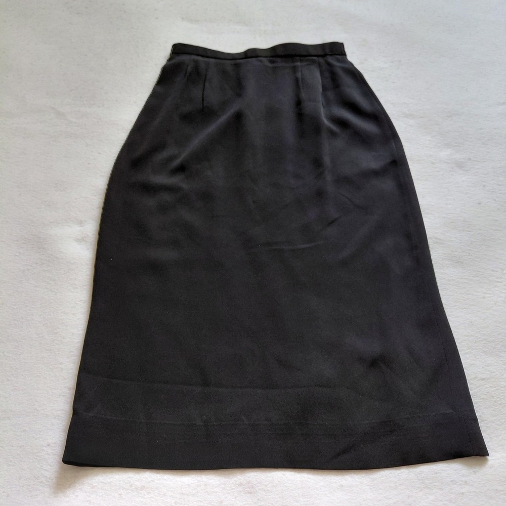 Richard Warren Black Pencil Skirt Size 4 Elastic Waist Back Slit USA Made Office